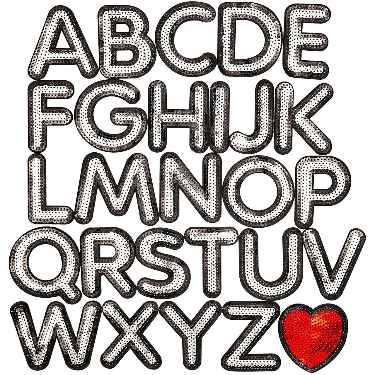 Iron On Letters for Clothing, A-Z Sequin Embroidery Patches for Jackets & Denim (3.7 x 3 In, 27 Pieces)